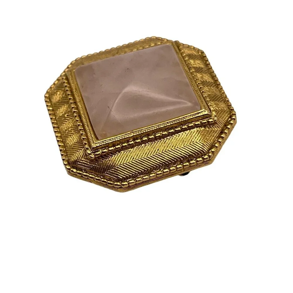 Vintage Rose Quartz Brooch Pin Pyramid Cut Art Deco Style Gold Tone By‎ 1928